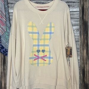 CHandmade Upcycled Repurposed Rework Plaid Bunny Easter Sweatshirt Gypsy Hippie